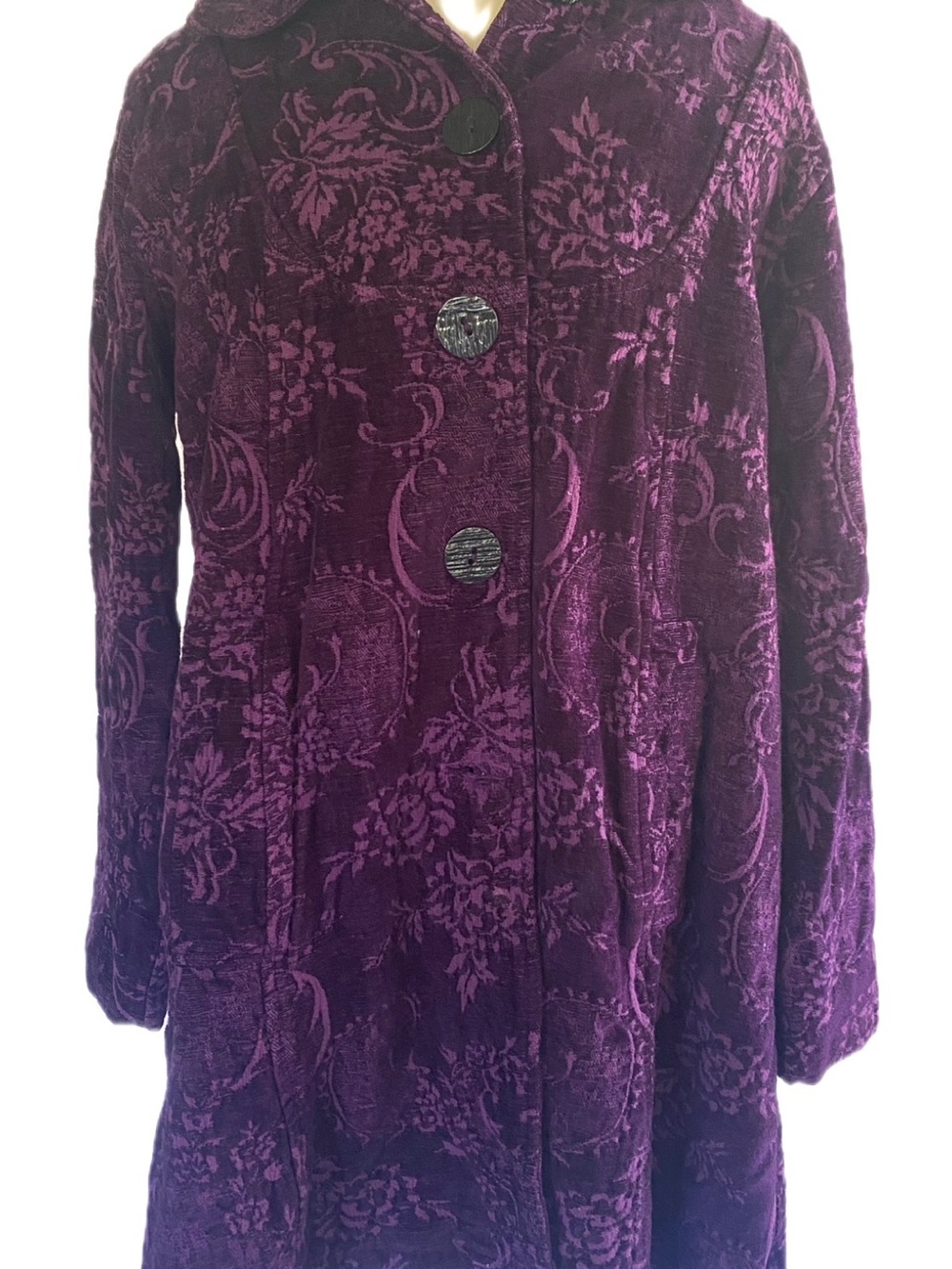 Women's Purple Velvet Tapestry  Floral Jacquard Trench Coat